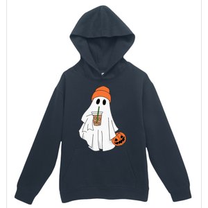 Halloween Ghost Drinking Coffee Ghost Ice Coffee Urban Pullover Hoodie