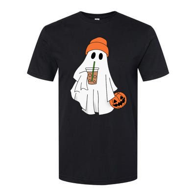 Halloween Ghost Drinking Coffee Ghost Ice Coffee Softstyle CVC T-Shirt