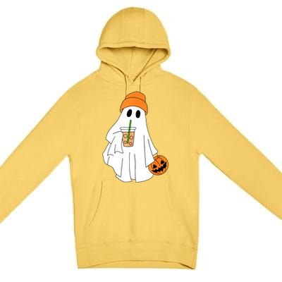 Halloween Ghost Drinking Coffee Funny Ghost Ice Coffee Gift Premium Pullover Hoodie