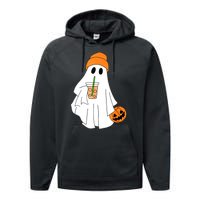 Halloween Ghost Drinking Coffee Funny Ghost Ice Coffee Gift Performance Fleece Hoodie