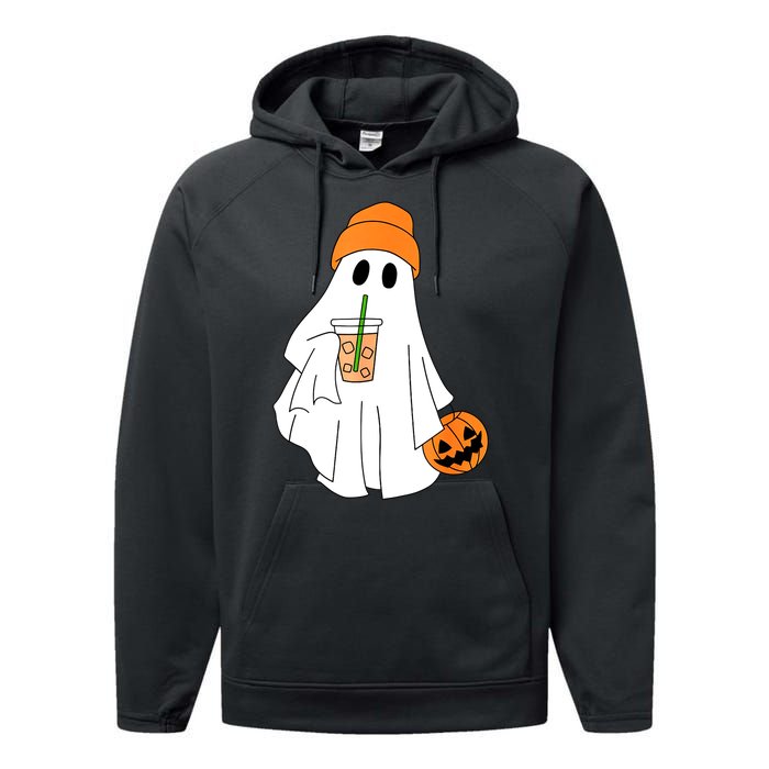 Halloween Ghost Drinking Coffee Funny Ghost Ice Coffee Gift Performance Fleece Hoodie