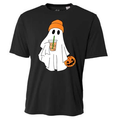 Halloween Ghost Drinking Coffee Funny Ghost Ice Coffee Gift Cooling Performance Crew T-Shirt