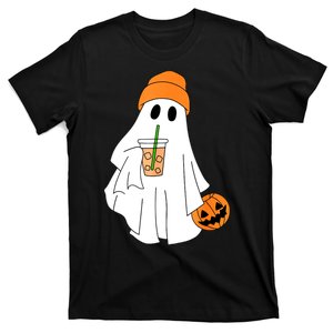 Halloween Ghost Drinking Coffee Funny Ghost Ice Coffee Gift T-Shirt