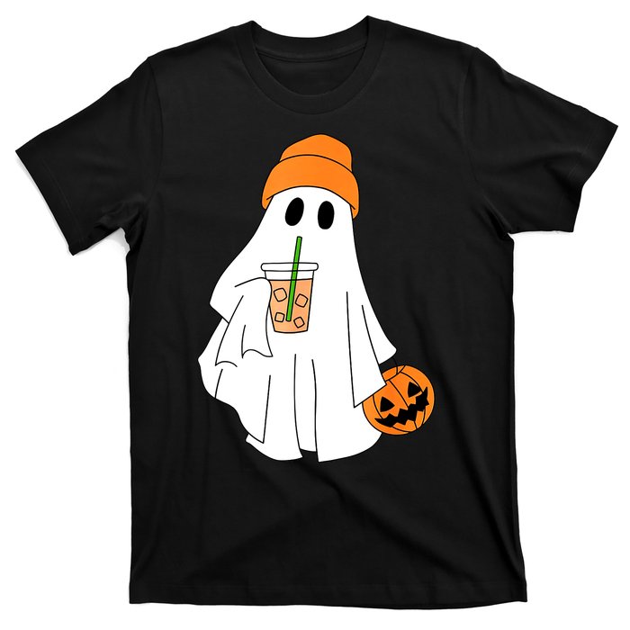 Halloween Ghost Drinking Coffee Funny Ghost Ice Coffee Gift T-Shirt