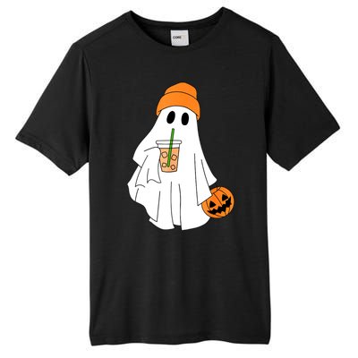 Halloween Ghost Drinking Coffee Funny Ghost Ice Coffee Gift Tall Fusion ChromaSoft Performance T-Shirt