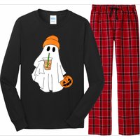 Halloween Ghost Drinking Coffee Funny Ghost Ice Coffee Gift Long Sleeve Pajama Set