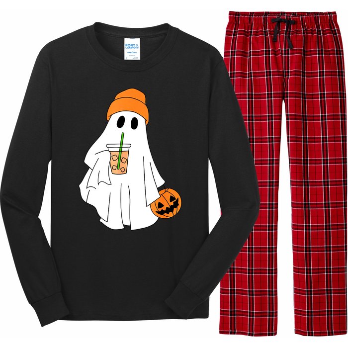 Halloween Ghost Drinking Coffee Funny Ghost Ice Coffee Gift Long Sleeve Pajama Set