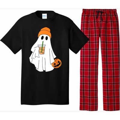 Halloween Ghost Drinking Coffee Funny Ghost Ice Coffee Gift Pajama Set