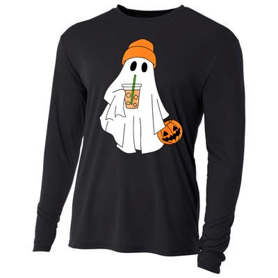 Halloween Ghost Drinking Coffee Funny Ghost Ice Coffee Gift Cooling Performance Long Sleeve Crew