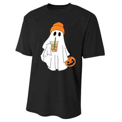 Halloween Ghost Drinking Coffee Funny Ghost Ice Coffee Gift Performance Sprint T-Shirt