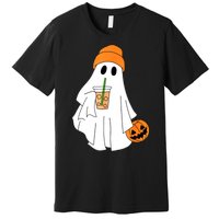 Halloween Ghost Drinking Coffee Funny Ghost Ice Coffee Gift Premium T-Shirt