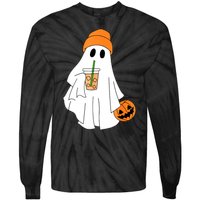 Halloween Ghost Drinking Coffee Funny Ghost Ice Coffee Gift Tie-Dye Long Sleeve Shirt