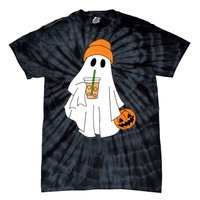 Halloween Ghost Drinking Coffee Funny Ghost Ice Coffee Gift Tie-Dye T-Shirt