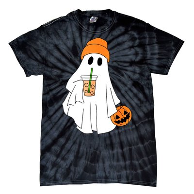 Halloween Ghost Drinking Coffee Funny Ghost Ice Coffee Gift Tie-Dye T-Shirt