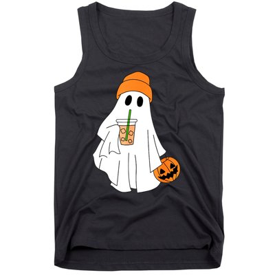 Halloween Ghost Drinking Coffee Funny Ghost Ice Coffee Gift Tank Top