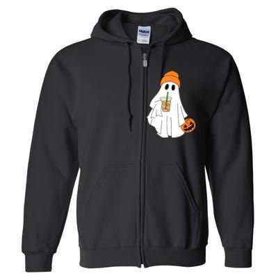 Halloween Ghost Drinking Coffee Funny Ghost Ice Coffee Gift Full Zip Hoodie