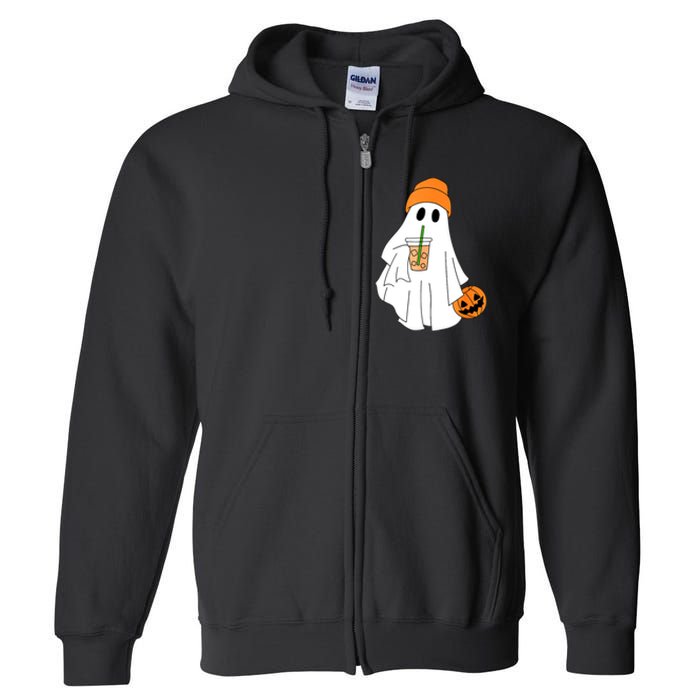 Halloween Ghost Drinking Coffee Funny Ghost Ice Coffee Gift Full Zip Hoodie