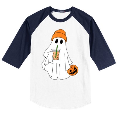 Halloween Ghost Drinking Coffee Funny Ghost Ice Coffee Gift Baseball Sleeve Shirt