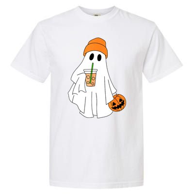 Halloween Ghost Drinking Coffee Funny Ghost Ice Coffee Gift Garment-Dyed Heavyweight T-Shirt