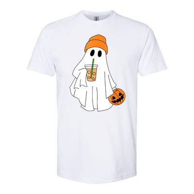 Halloween Ghost Drinking Coffee Funny Ghost Ice Coffee Gift Softstyle CVC T-Shirt