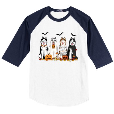 Husky Ghost Dogs Halloween Baseball Sleeve Shirt