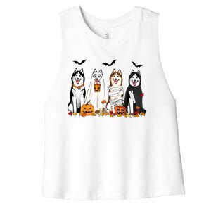 Husky Ghost Dogs Halloween Women's Racerback Cropped Tank