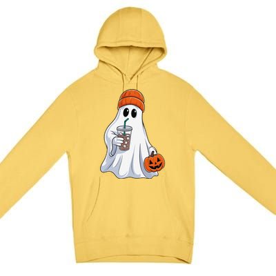 Halloween Ghost Drinking Coffee Ghost Ice Coffee Premium Pullover Hoodie