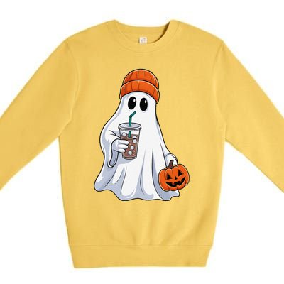 Halloween Ghost Drinking Coffee Ghost Ice Coffee Premium Crewneck Sweatshirt