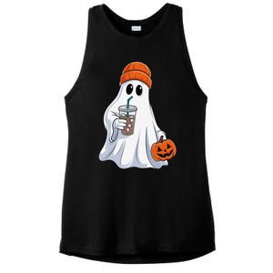 Halloween Ghost Drinking Coffee Ghost Ice Coffee Ladies PosiCharge Tri-Blend Wicking Tank