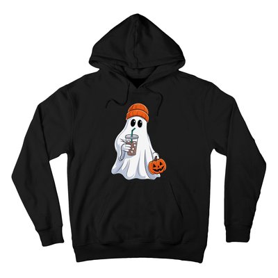 Halloween Ghost Drinking Coffee Ghost Ice Coffee Hoodie