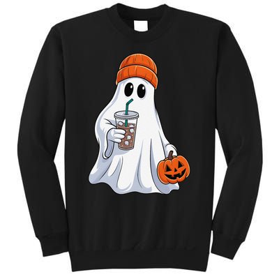 Halloween Ghost Drinking Coffee Ghost Ice Coffee Sweatshirt