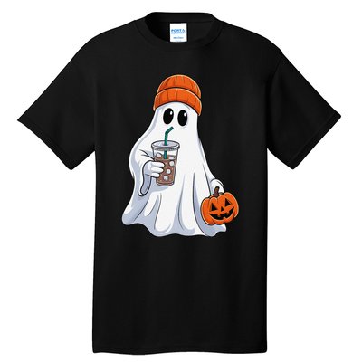 Halloween Ghost Drinking Coffee Ghost Ice Coffee Tall T-Shirt