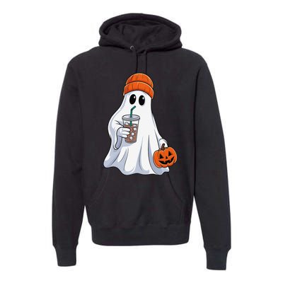 Halloween Ghost Drinking Coffee Ghost Ice Coffee Premium Hoodie