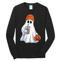 Halloween Ghost Drinking Coffee Ghost Ice Coffee Tall Long Sleeve T-Shirt