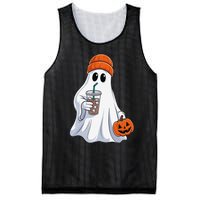 Halloween Ghost Drinking Coffee Ghost Ice Coffee Mesh Reversible Basketball Jersey Tank