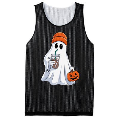 Halloween Ghost Drinking Coffee Ghost Ice Coffee Mesh Reversible Basketball Jersey Tank