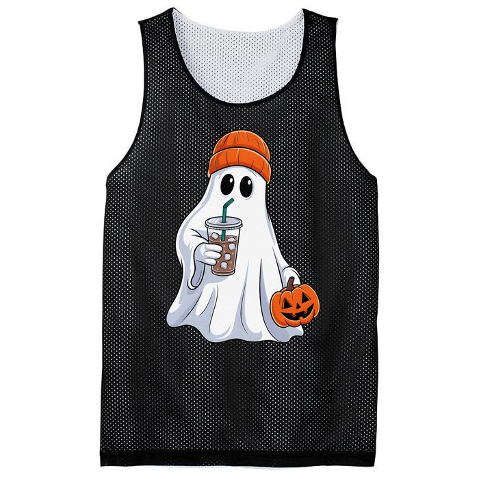 Halloween Ghost Drinking Coffee Ghost Ice Coffee Mesh Reversible Basketball Jersey Tank