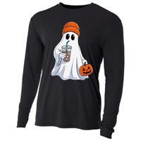 Halloween Ghost Drinking Coffee Ghost Ice Coffee Cooling Performance Long Sleeve Crew