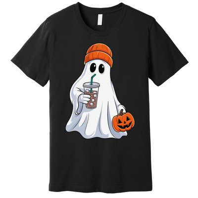 Halloween Ghost Drinking Coffee Ghost Ice Coffee Premium T-Shirt