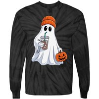 Halloween Ghost Drinking Coffee Ghost Ice Coffee Tie-Dye Long Sleeve Shirt