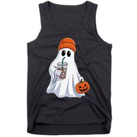 Halloween Ghost Drinking Coffee Ghost Ice Coffee Tank Top