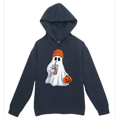 Halloween Ghost Drinking Coffee Ghost Ice Coffee Urban Pullover Hoodie