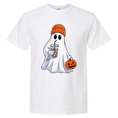 Halloween Ghost Drinking Coffee Ghost Ice Coffee Garment-Dyed Heavyweight T-Shirt