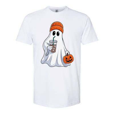 Halloween Ghost Drinking Coffee Ghost Ice Coffee Softstyle CVC T-Shirt