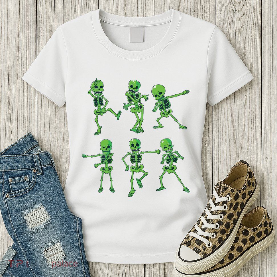Halloween Girl Dancing Skeletons Dance Challenge Womens T-Shirt