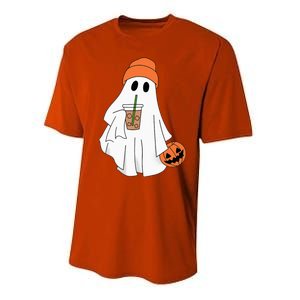 Halloween Ghost Drinking Coffee Ghost Ice Coffee Performance Sprint T-Shirt