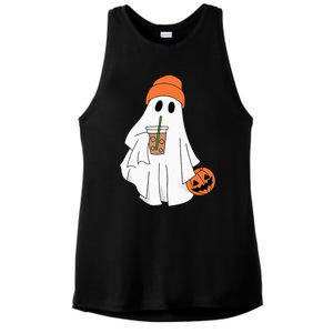 Halloween Ghost Drinking Coffee Ghost Ice Coffee Ladies PosiCharge Tri-Blend Wicking Tank