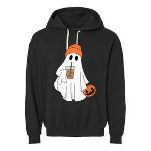 Halloween Ghost Drinking Coffee Ghost Ice Coffee Garment-Dyed Fleece Hoodie