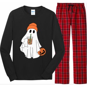 Halloween Ghost Drinking Coffee Ghost Ice Coffee Long Sleeve Pajama Set