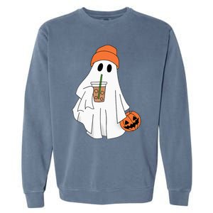 Halloween Ghost Drinking Coffee Ghost Ice Coffee Garment-Dyed Sweatshirt